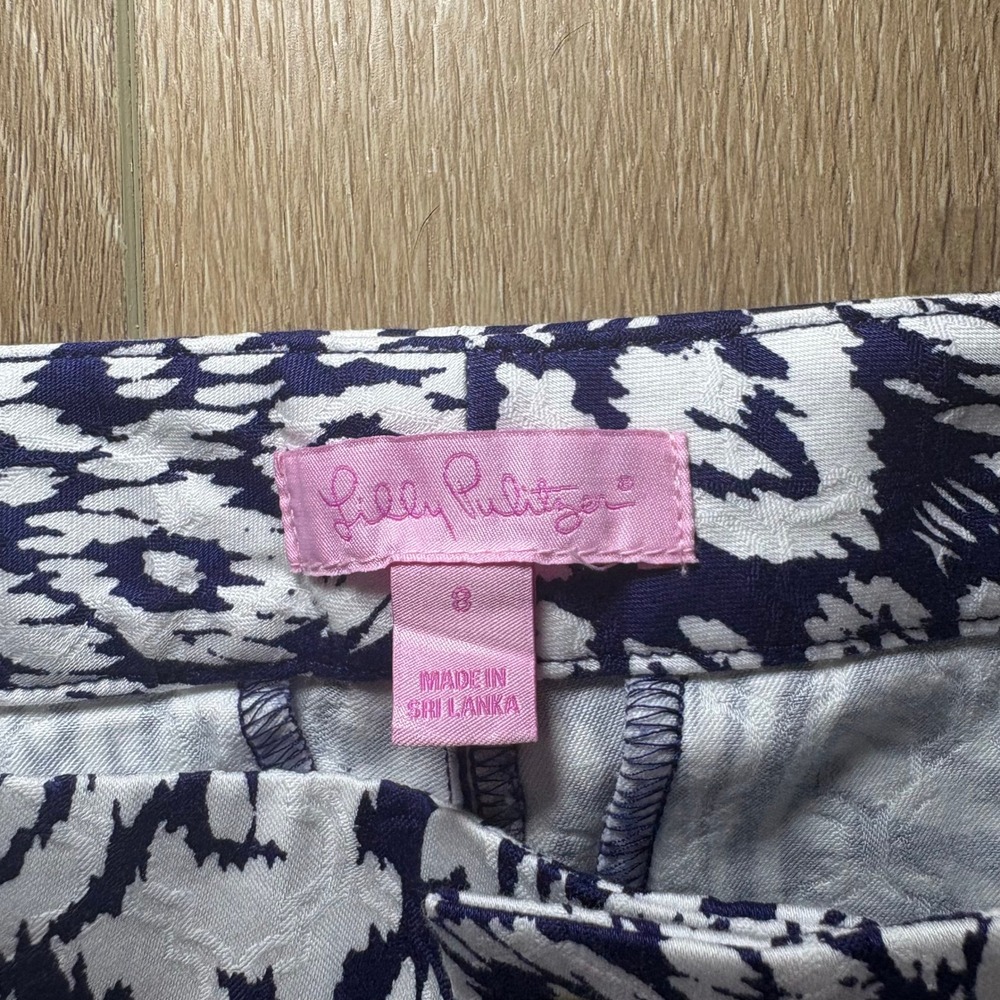 Lilly Pulitzer Kelly Ankle Pants Navy White Ikat Jacquard Trousers Womens 8 - Picture 3 of 11